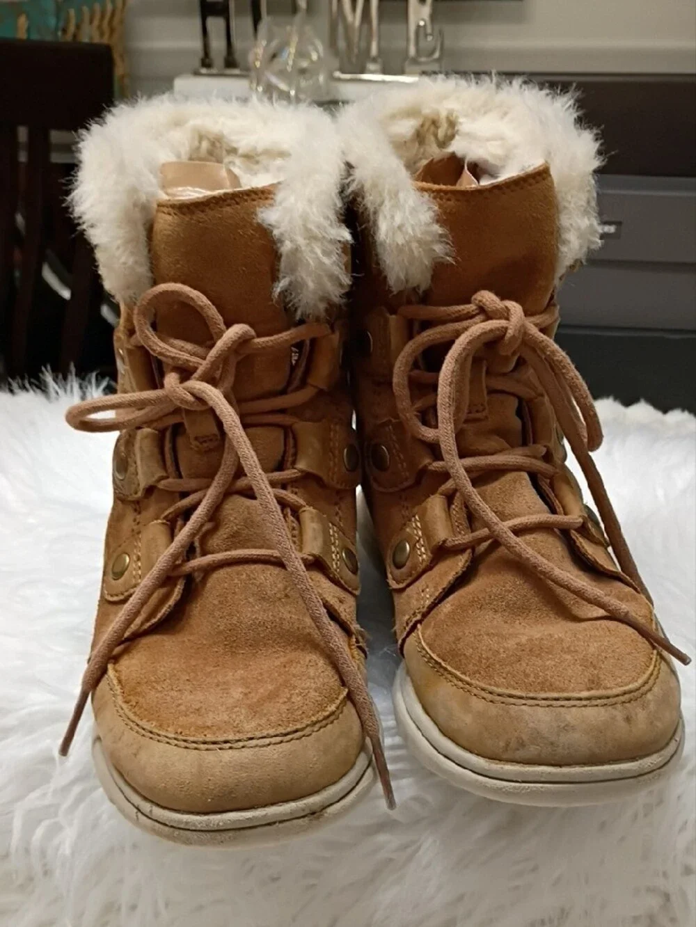Sorel N13039-224 Women's Brown Suede Fur-Lined Lace Up Winter Waterproof Boots